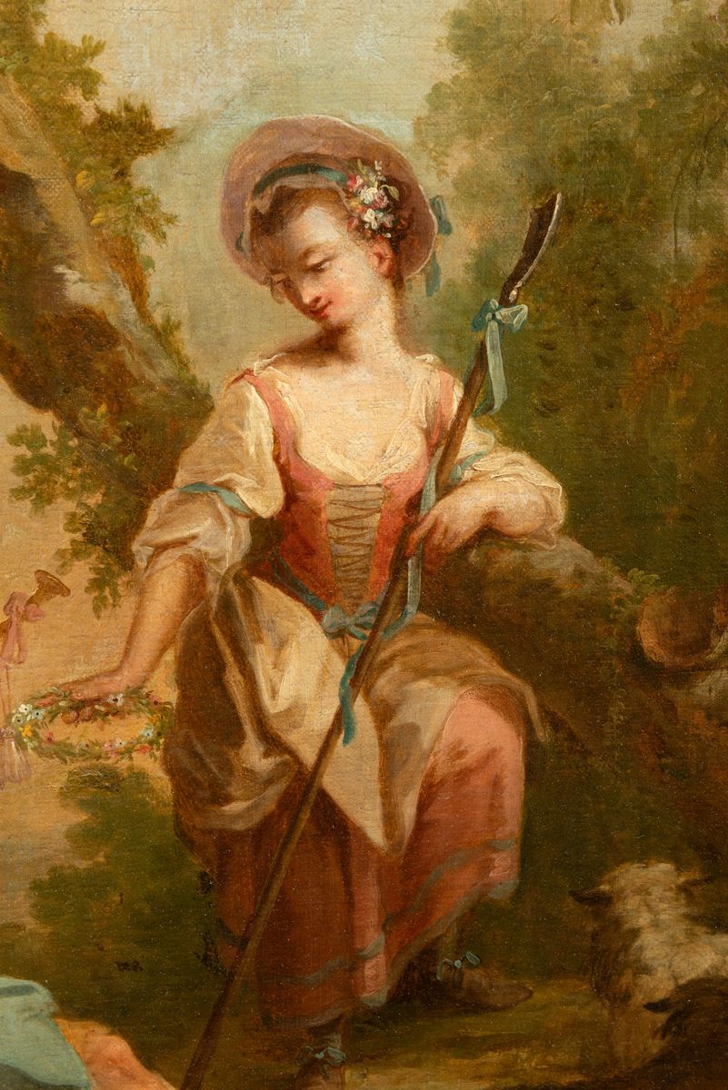 Scuola Francese, Secolo XVIII - Scena Galante in un Giardino