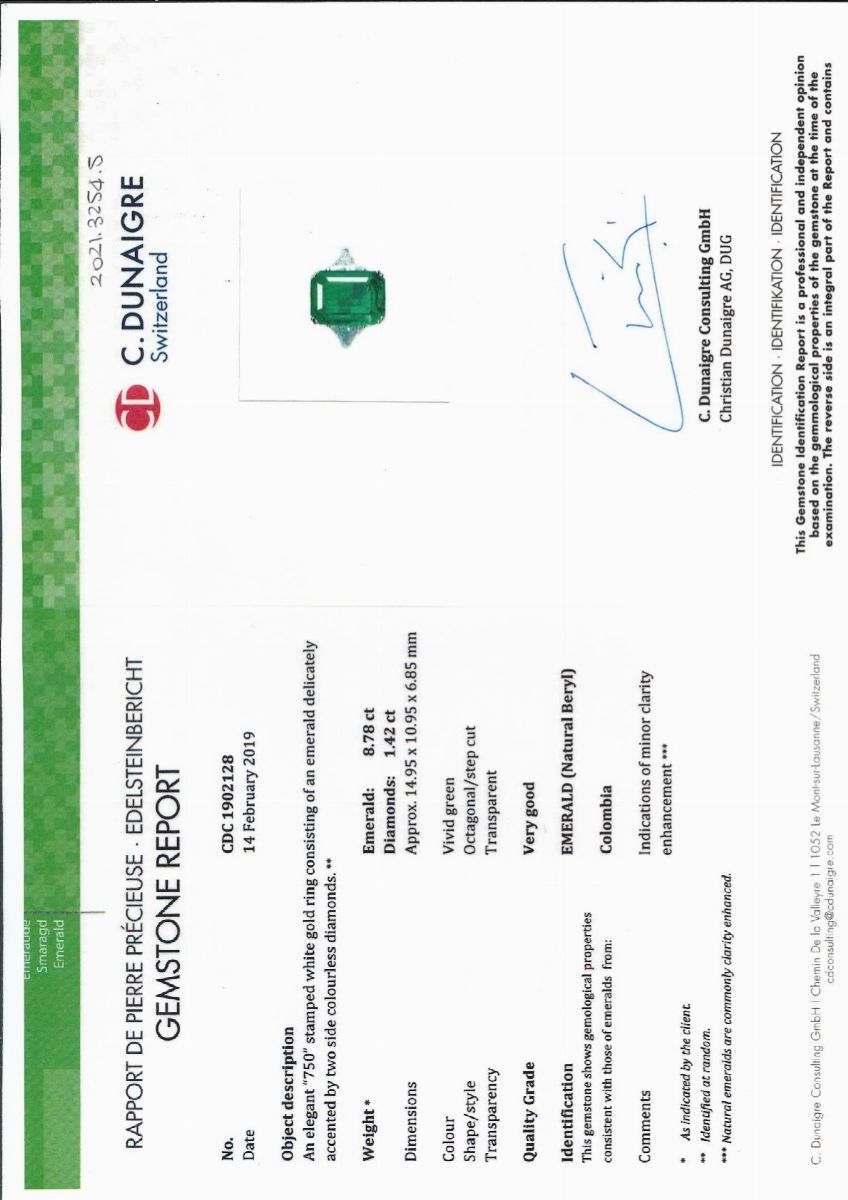 Importante Anello con Smeraldo e Diamanti