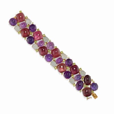 Bracciale con Acquamarine, Peridoti e Pietre Colorate