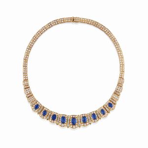  - A 18K yellow gold, sapphire and diamond necklace