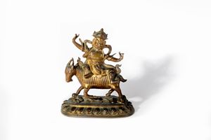 Bronze sculpture with traces of gilding depicting Garwa Nagpo, China - Tibet 18th century