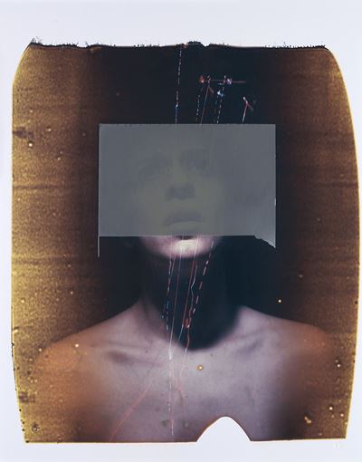 Vessazioni. Dietro il volto - Giant polaroid con interventi in acrilico