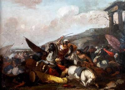 Autore ignoto, Battaglia, olio su tela