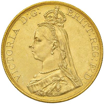 Gran Bretagna, Vittoria, moneta da 5 pounds, oro, 1887