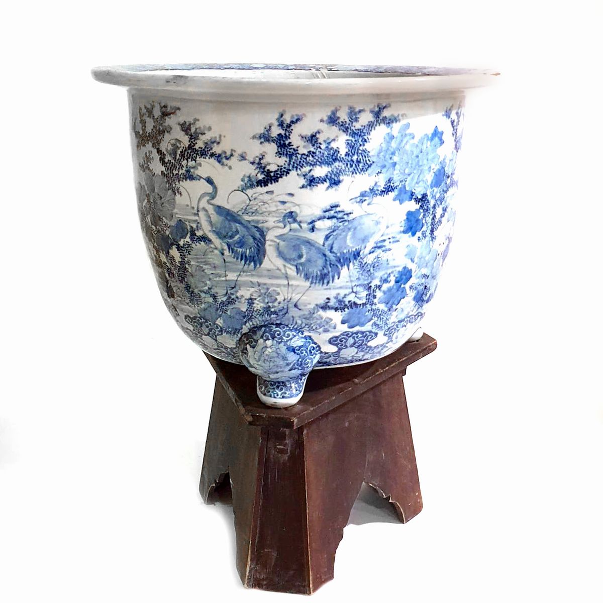 Cache pot in porcellana bianca e blu, Cina, fine secolo XIX - inizio secolo XX