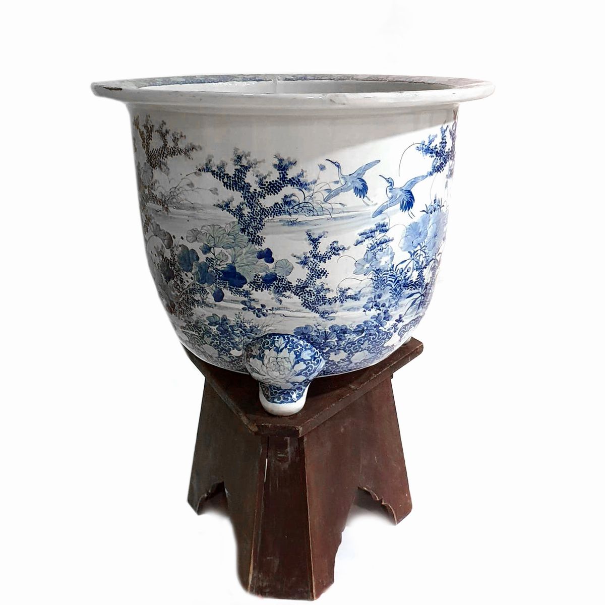 Cache pot in porcellana bianca e blu, Cina, fine secolo XIX - inizio secolo XX