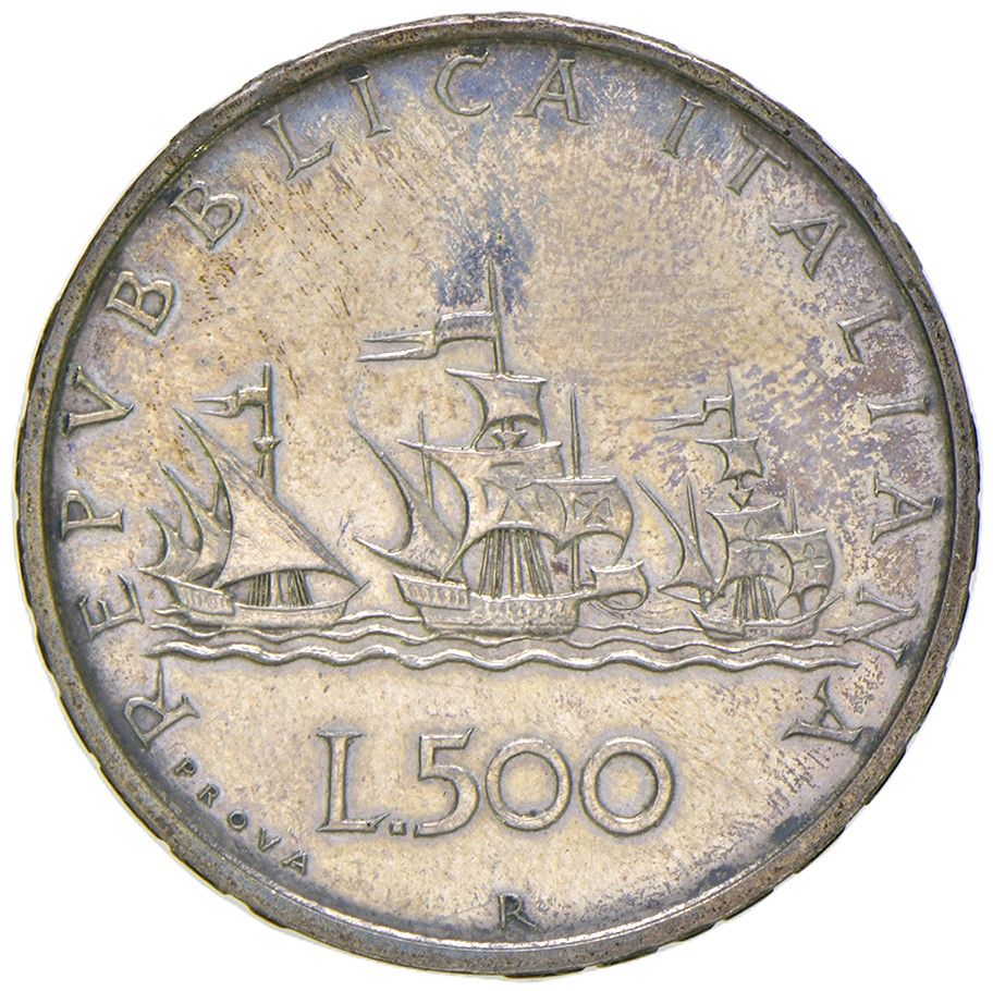 REPUBBLICA ITALIANA, 500 Lire Caravelle, Prova, 1957