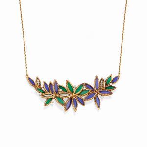 Collana con diamanti, calcedonio e crisoprasio