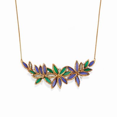 Collana con Diamanti, Calcedonio e Crisoprasio