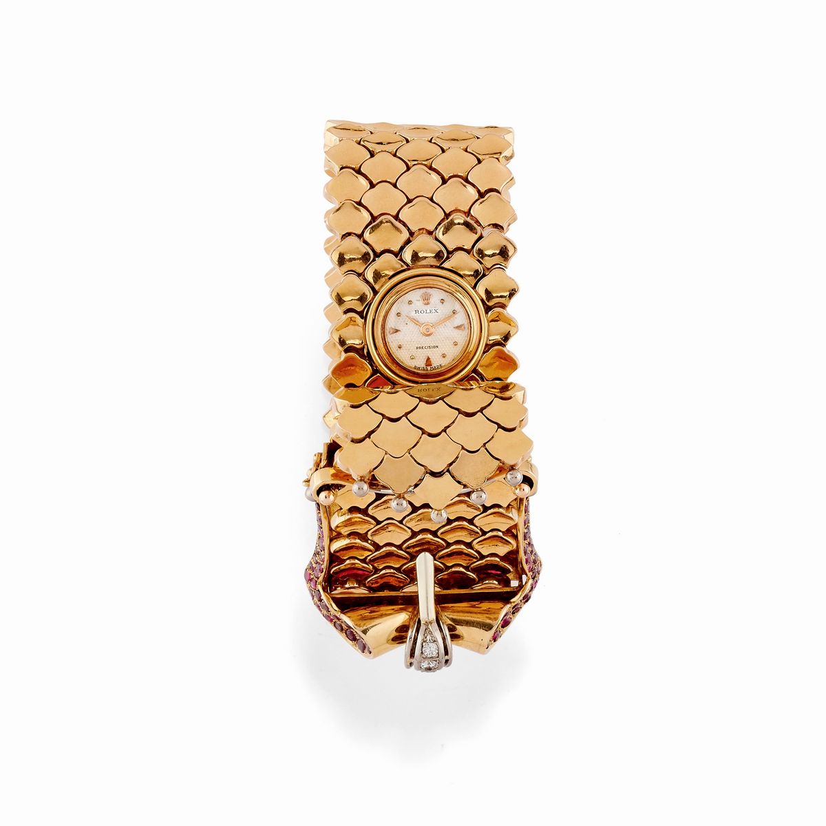 Bracciale con Orologio Rolex, Diamanti e Rubini, 1950 Circa