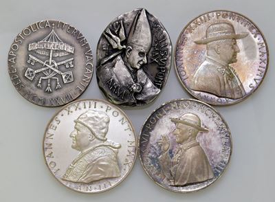 Vaticano, Set di 14 Medaglie in Argento - Giovanni XXIII, Paolo VI, Sedi Vacanti, Giovanni Paolo ...