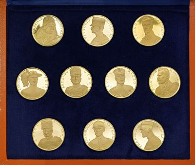 Serie di 10 medaglie in oro 900/1.000 commemorative della Prima guerra mondiale, 1914-1918