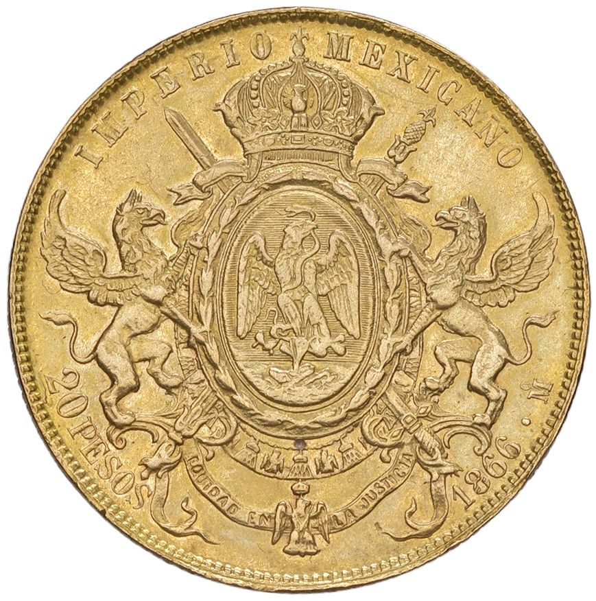 Messico, Massimiliano I, Moneta da 20 Pesos del 1866 in Oro