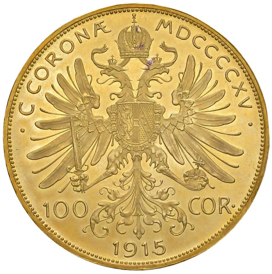 Francesco Giuseppe I, Moneta da 100 corone del 1915, oro