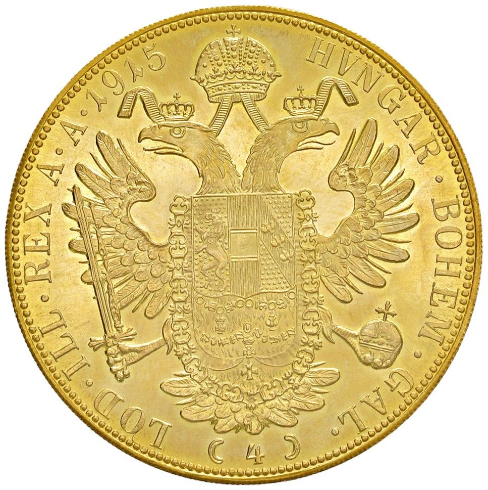 Francesco Giuseppe I, Moneta da 4 ducati, 1915, Oro 13,90 g