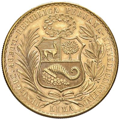 PERÙ, 100 soles 1954, Oro, gr. 46,80