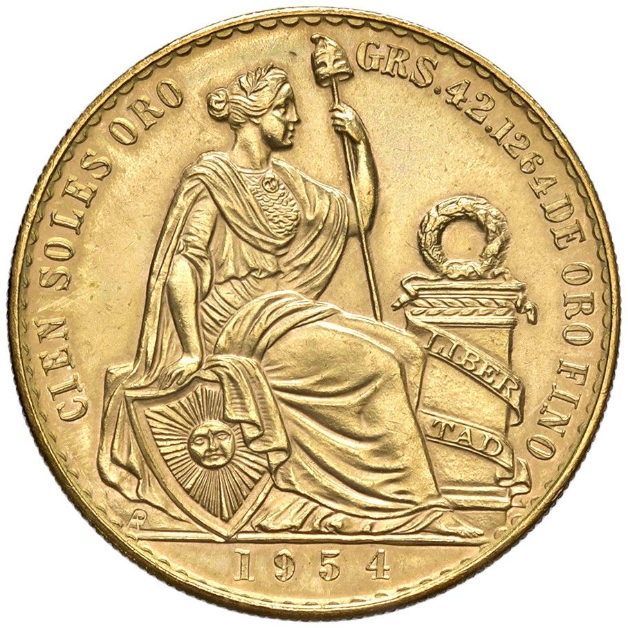 PERÙ, 100 soles 1954, Oro, gr. 46,80