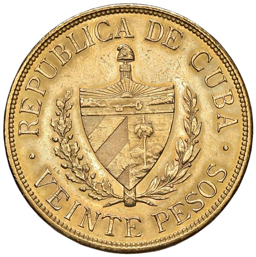 CUBA, Moneta da 20 pesos del 1915 in oro
