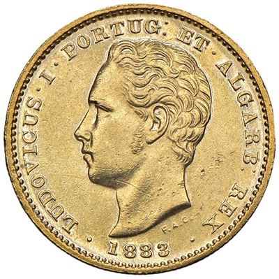 Portogallo, Moneta da 5.000 reis, 1883, Oro