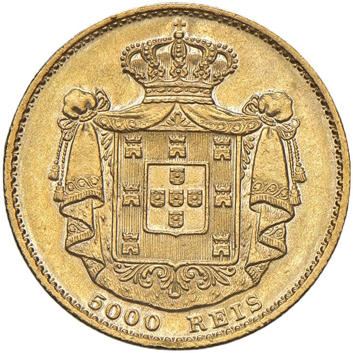 Portogallo, Moneta da 5.000 reis, 1883, Oro