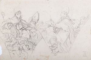 Study of two bishops with angels
