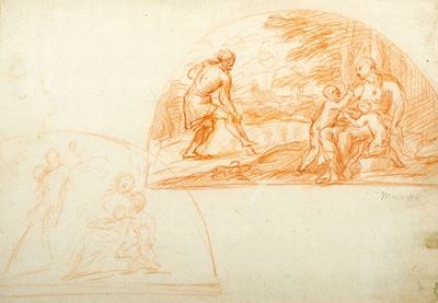 Autore sconosciuto, Studio di un Adamo ed Eva (recto) e Predica di San Barnaba (verso), matita ro...