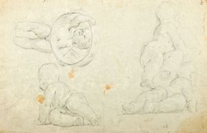 Studies for putti (recto); and Studies of arms, face and drapery (verso)