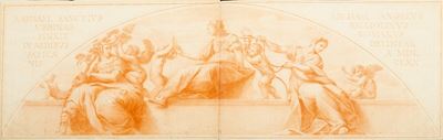 Studio da una lunetta delle Stanze di Raffaello, matita rossa su cartoncino, 1770