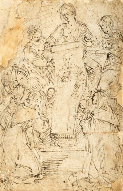 Sconosciuto, La Madonna appare ad un domenicano nel Convento di Soriano Calabro, penna e inchiost...