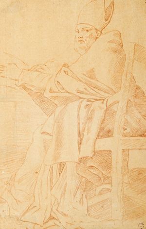 Study of seated bishop with praying hands