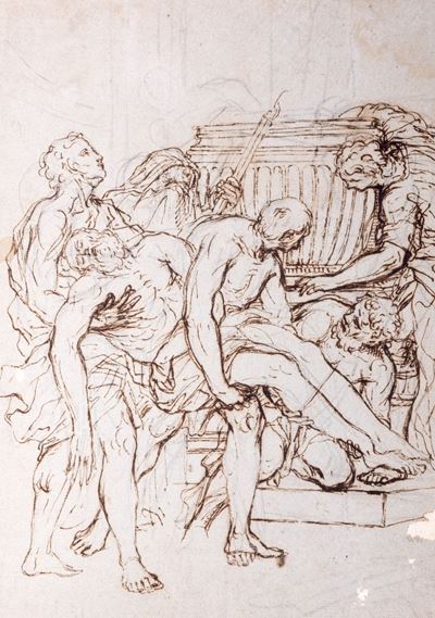 Giacinto Calandrucci, Trasporto di Cristo al sepolcro, matita, penna e inchiostro bruno su carta ...