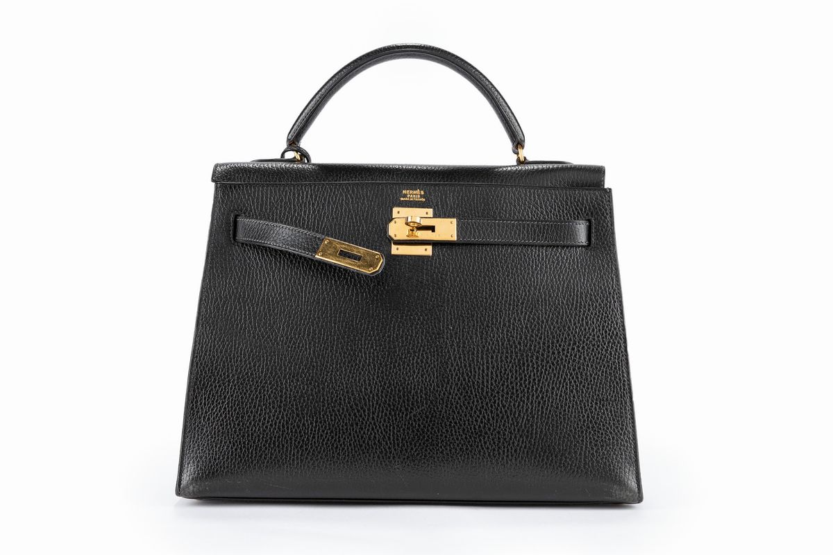 Hermès - Borsa Kelly Sellier, pelle clemence nero, 32 cm, 1992