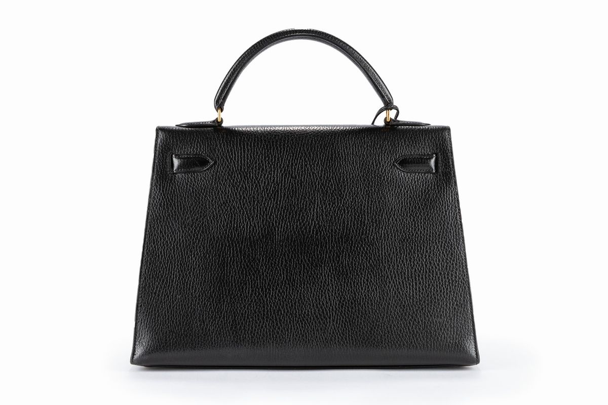 Hermès - Borsa Kelly Sellier, pelle clemence nero, 32 cm, 1992