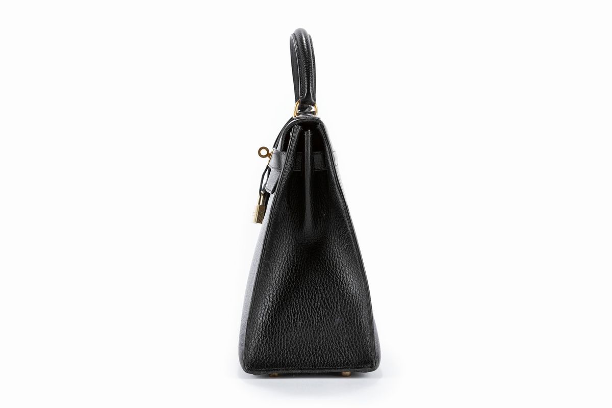 Hermès - Borsa Kelly Sellier, pelle clemence nero, 32 cm, 1992