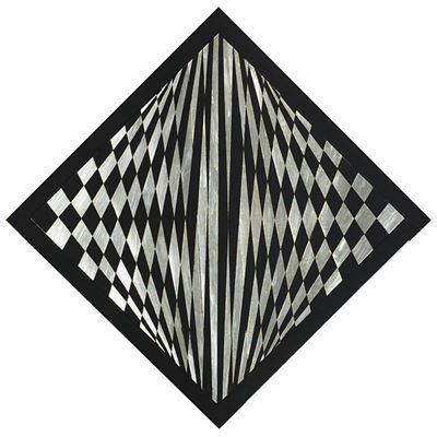 Allum, Oggetto ottico dinamico, 1962-1964, alluminio fresato su tavola