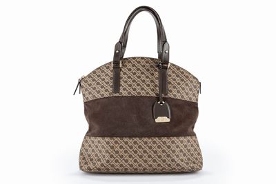Borsa in camoscio e pelle stampata