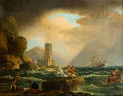 Marina in tempesta, olio su tela