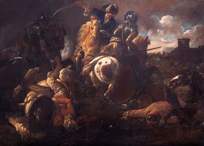 Autore sconosciuto, Battaglia, olio su tela