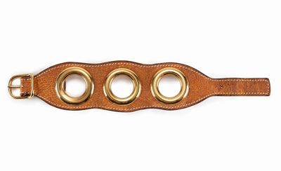 Bracciale in cuoio con inserti in metallo dorato
