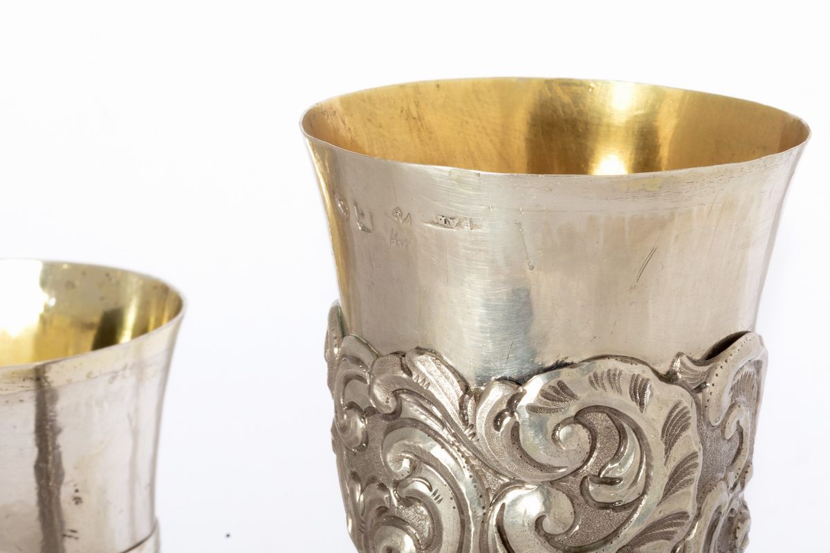 Due calici eucaristici in argento, altezza 21,5 cm e 27 cm
