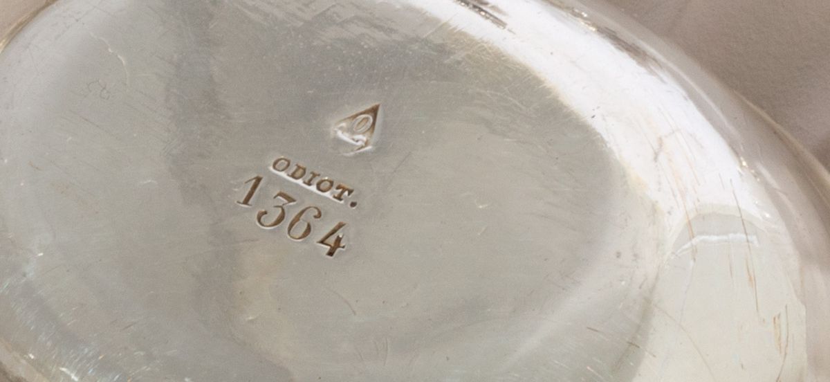 Doppia saliera in argento con coppia di salsiere a forma di conchiglie in argento e vetro
