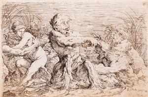 Salvator    Rosa - Combattimento di tritoni e Tre figure allegoriche di fiumi