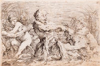 Combattimento di Tritoni e Tre Figure Allegoriche di Fiumi