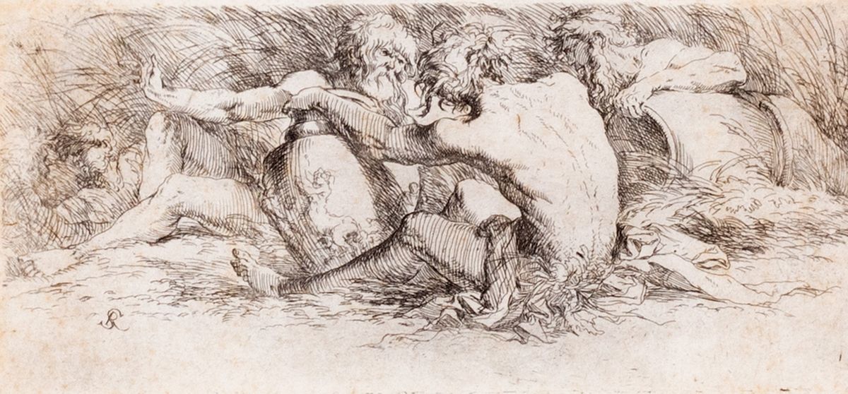 Salvator Rosa - Combattimento di Tritoni e Tre Figure Allegoriche di Fiumi