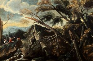 River landscape with a broken tree