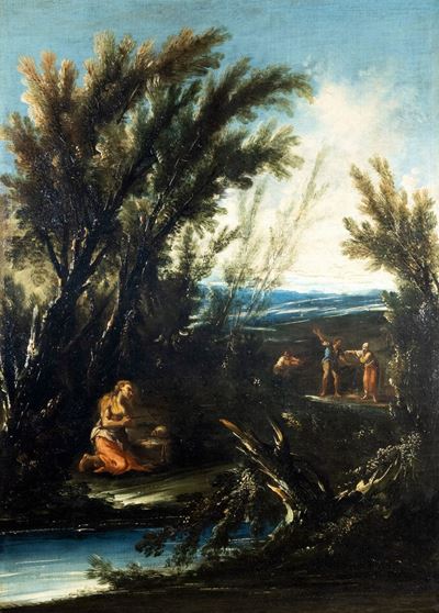 Maddalena penitente in un paesaggio, olio su tela