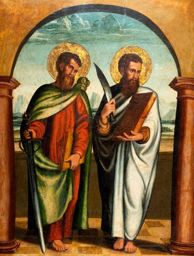 Autore Ignoto, San Pietro e San Giacomo e San Paolo e San Bartolomeo, olio su tavola