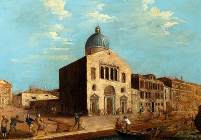 Anonimo, Veduta di Venezia con la Chiesa di San Nicolò di Castello, olio su tela