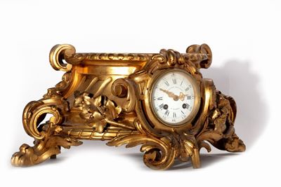 Base in Bronzo Dorato con Orologio, Francia Fine Secolo XIX