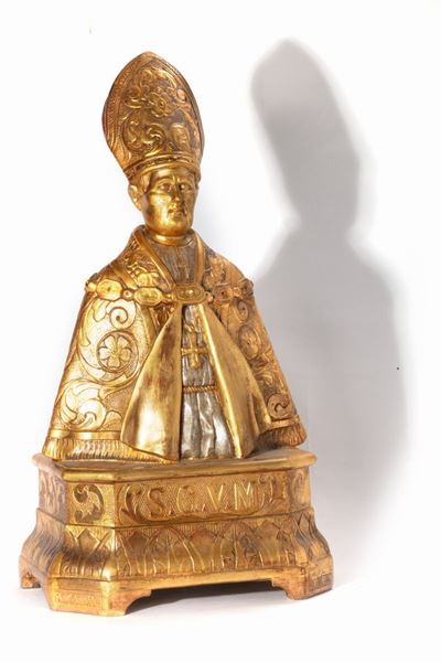 Scultura in legno dorato raffigurante busto di San Gennaro
